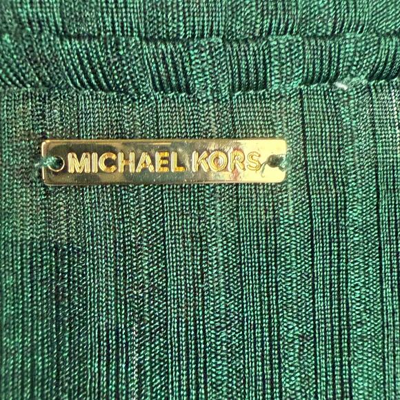 Michael Kors Women's Size S Short Sleeve Shirt Gold Button Ribbed Emerald Green - Picture 5 of 16